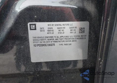 2012 Chevrolet Cruze Ls из США, поврежденный, VIN 1G1PC5SH3C7360275